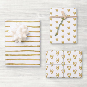 White and Gold Hearts Wrapping Paper Sheet