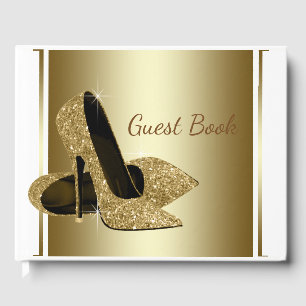 White and Gold High Heel Shoe Guest Book