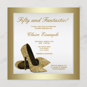 White and Gold High Heels Womans 50th Birthday Invitation