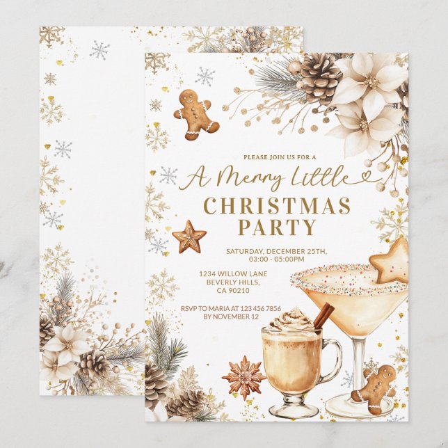 White and Gold Holiday Cocktail Party Invitation (Front/Back)