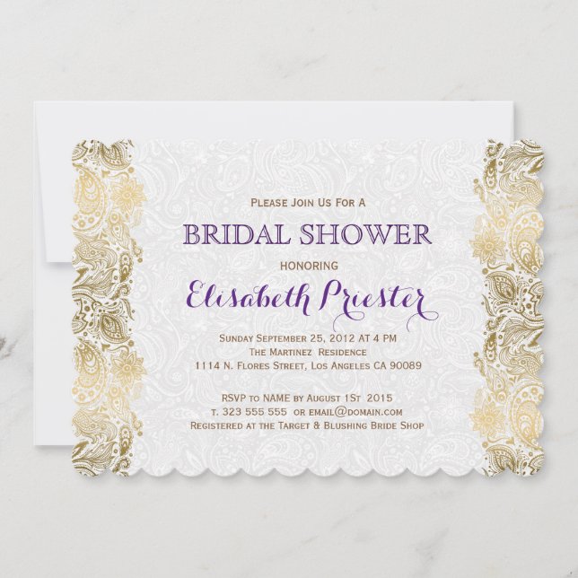 White And Gold Lace Bridal Shower Invite (Front)