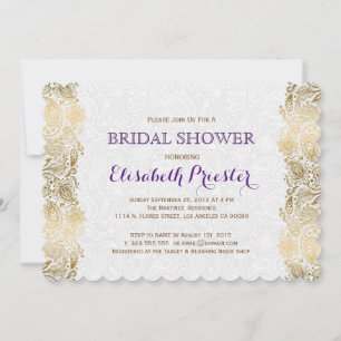 White And Gold Lace Bridal Shower Invite