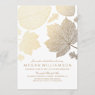 White and Gold Leaves Fall Bridal Shower Invitation