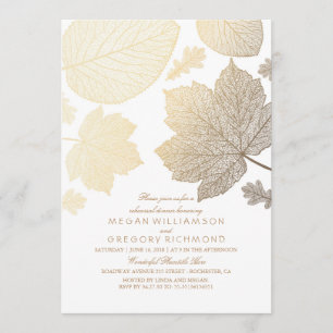 White and Gold Leaves Fall Rehearsal Dinner Invitation