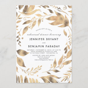 White and Gold Leaves Laurel Fall Rehearsal Dinner Invitation