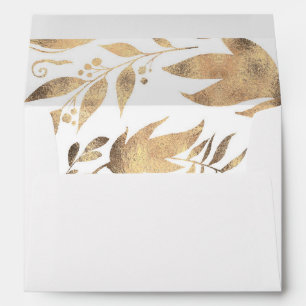 White and Gold Leaves Pattern Wedding Envelopes