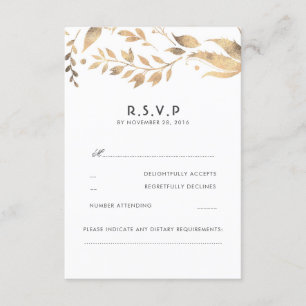White and Gold Leaves Wedding RSVP Card