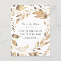 White and Gold Leaves Wreath Save the Date