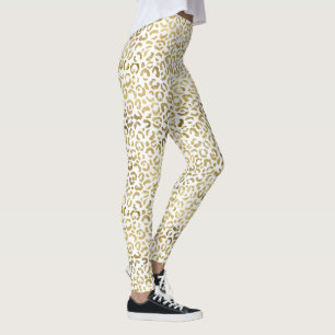 White and Gold Leopard Print  Leggings