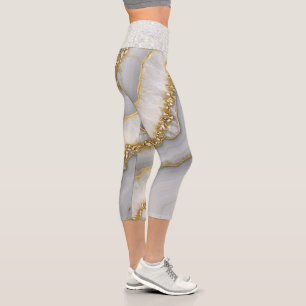 White and Gold Liquid Moonstone Personalised Capri Leggings