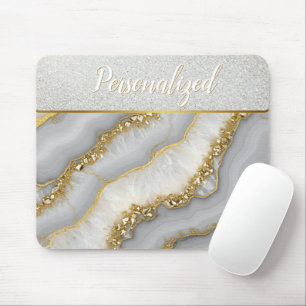 White and Gold Liquid Moonstone Personalised Mouse Mat