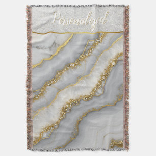 White and Gold Liquid Moonstone Personalised Throw Blanket