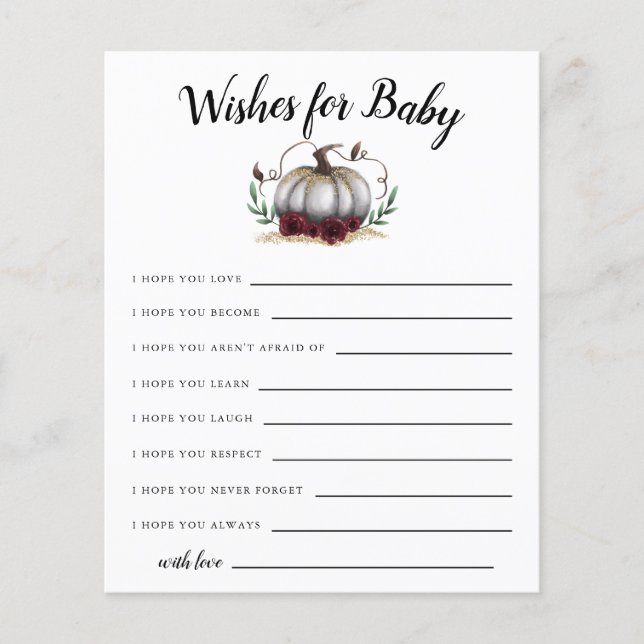 White and Gold Little Pumpkin Wishes for Baby Card (Front)