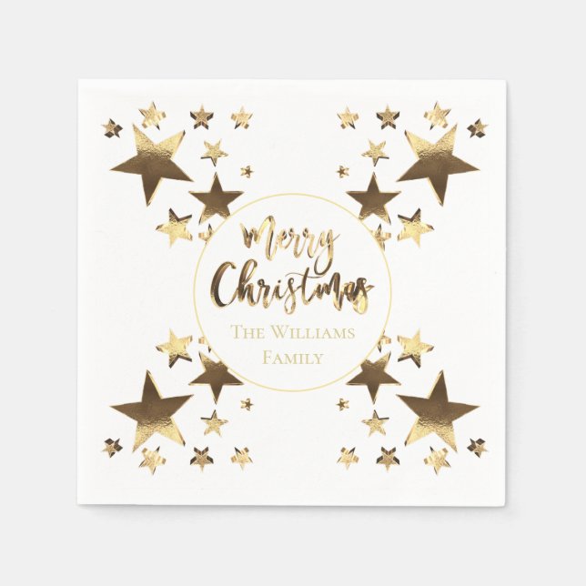 White and Gold Look Star Pattern Elegant Christmas Napkin (Front)