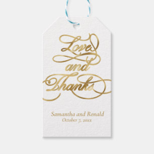 White and Gold Love and Thanks Calligraphy Wedding Gift Tags