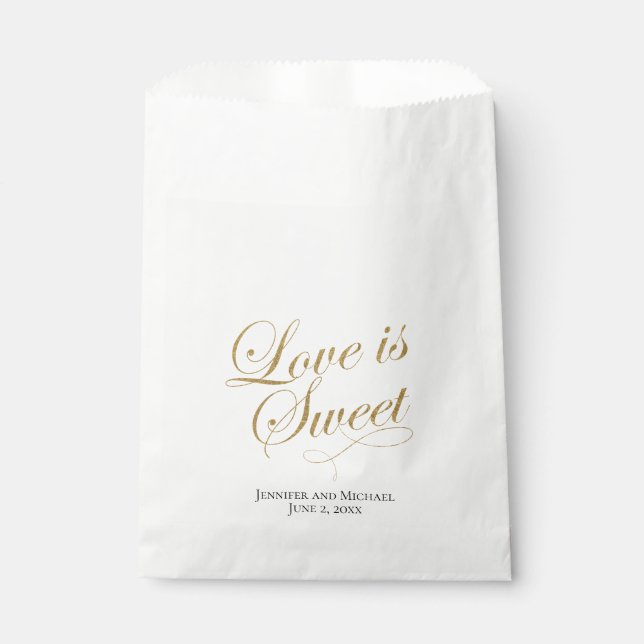White and Gold Love Is Sweet Treat Favour Bag (Front)
