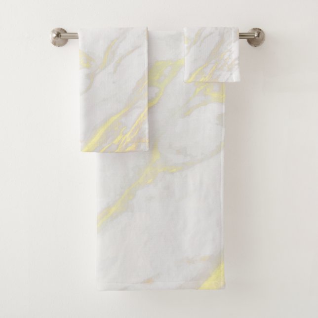 White and gold luxury faux marble bath towel set (Insitu)