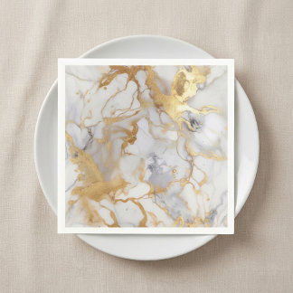 White and gold luxury marble effect Napkins