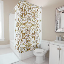 White and Gold Luxury Shower Curtain
