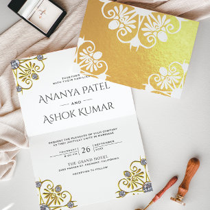 White and Gold Mandala Indian Wedding Invitation