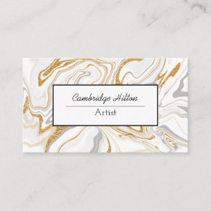 White and Gold Marble Abstract Fluid Art Business Card