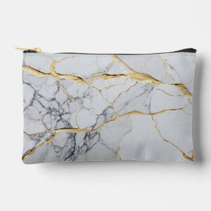 White and gold marble accessory pouch