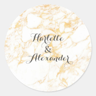 White and Gold Marble Classic Round Sticker