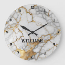 White and Gold Marble Clocks Personalised