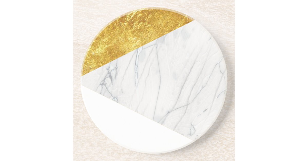 White and Gold Marble Coaster Zazzle.co.uk