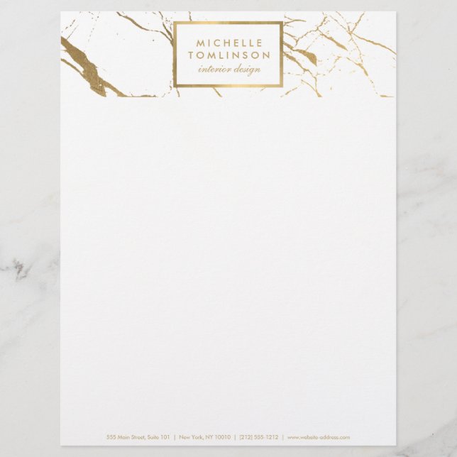 White and Gold Marble Designer Letterhead (Front)