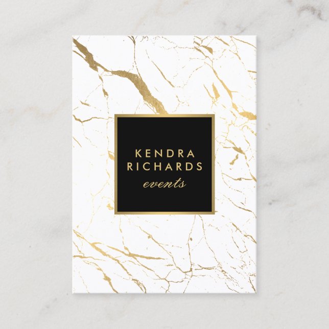 White and Gold Marble Event Planner Large Business Card (Front)