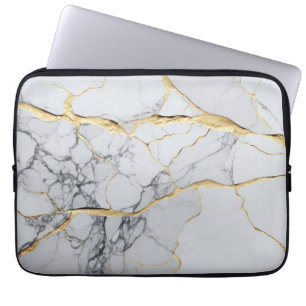 White and gold marble  laptop sleeve