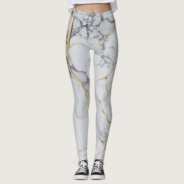 White and gold marble  leggings (Front)