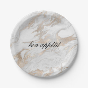 White and Gold Marble Look Paper Plate