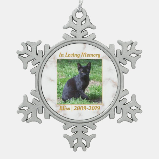 White and Gold Marble Memorial Snowflake Pewter Christmas Ornament (Front)