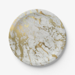 white and gold marble paper plate