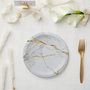 White and gold marble  paper plate