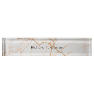 White and Gold Marble Professional Modern Nameplate