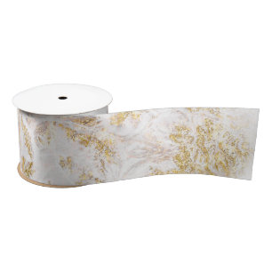 White and Gold Marble Satin Ribbon