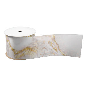 White and Gold Marble  Satin Ribbon