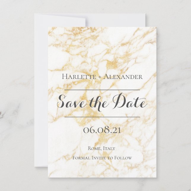 White and Gold Marble Save The Date (Front)