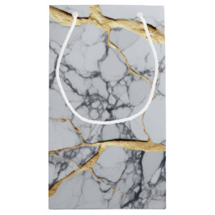 White and gold marble small gift bag