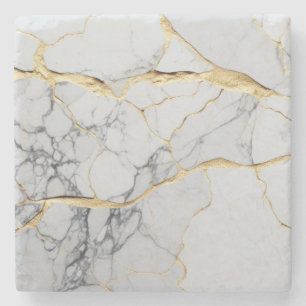 White and gold marble  stone coaster