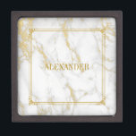 White And Gold Marble Stone Texture Gift Box<br><div class="desc">Image of elegant white and gold natural marble stone pattern. Gold glitter tin vintage frame. Customisable and optional monogram.</div>