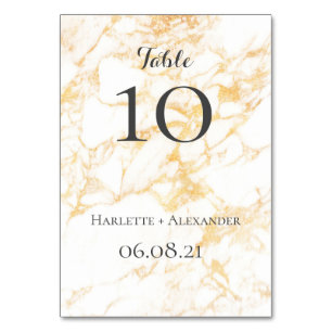 White and Gold Marble Table Number