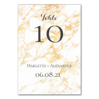 White and Gold Marble Table Number