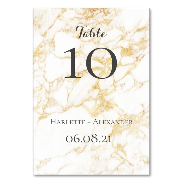 White and Gold Marble Table Number (Front)