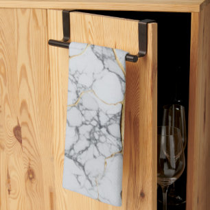 White and gold marble tea towel
