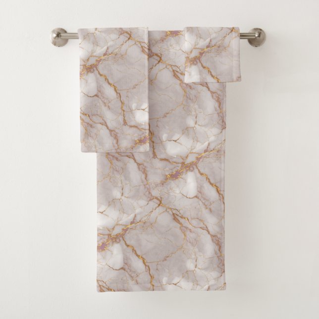 White and Gold Marble Texture Bath Towel Set (Insitu)