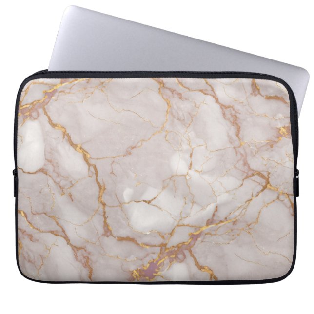 White and Gold Marble Texture Electronics Bag (Front)